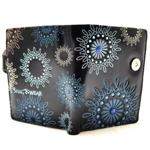 Shagwear Small Wallet  Vegan Leather Flower Pattern Black Clutch Purse Bag